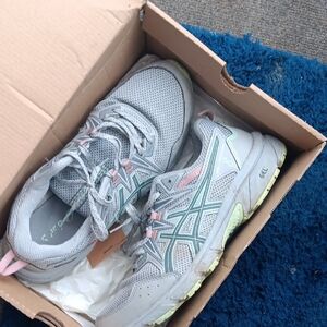 Gray and Green Athletic Shoes